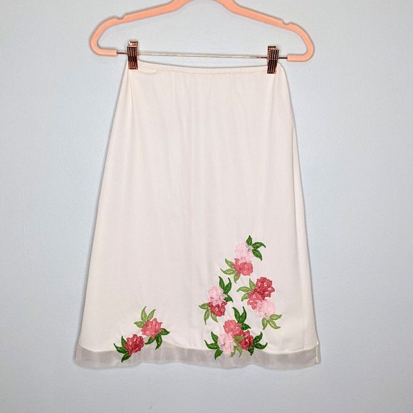 Vintage Other - Van Raalte Vintage 1960's Pink Floral Embroidered Slip Skirt Size Small